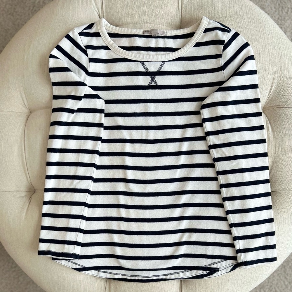 GAP Nautical Women's Pullover Striped Shirt Top White & Navy Long Sleeves Small - Picture 3 of 11